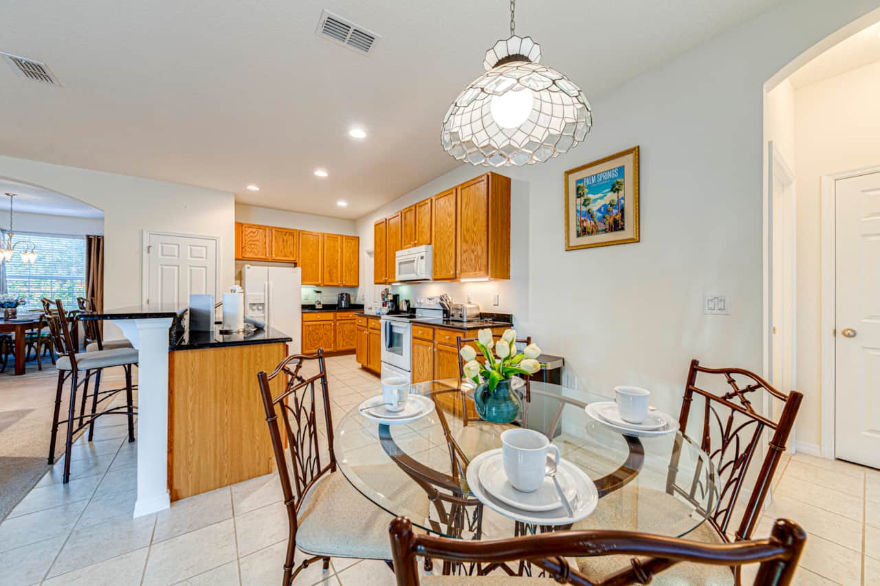 View over Lounge, Kitchen and Pool, from the Breakfast Nook