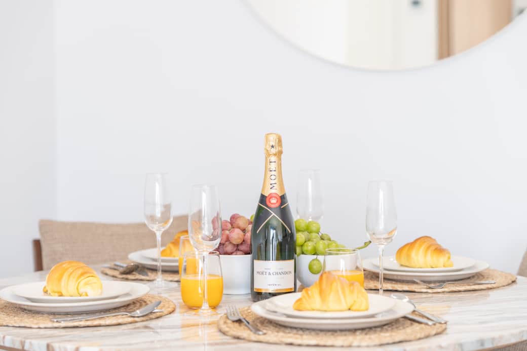 Breakfast Setup – Champagne & Croissants