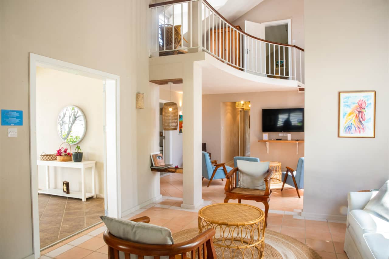 Bright and welcoming living room viewed from the kitchen