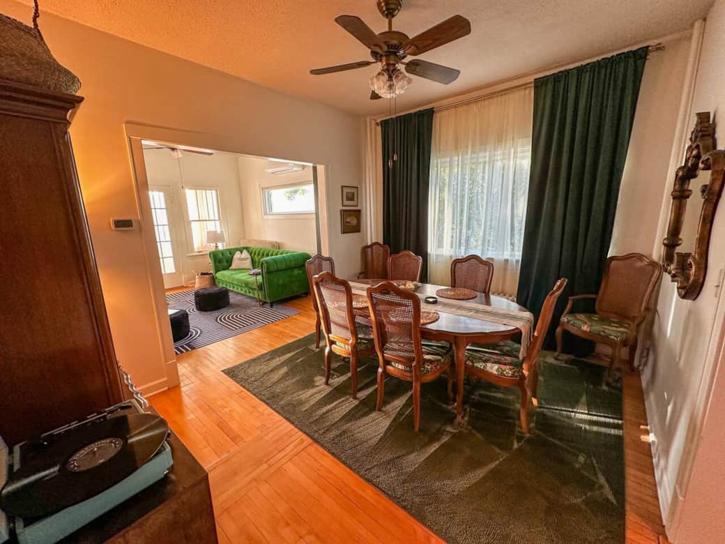 Enjoy dinner in this cozy space.