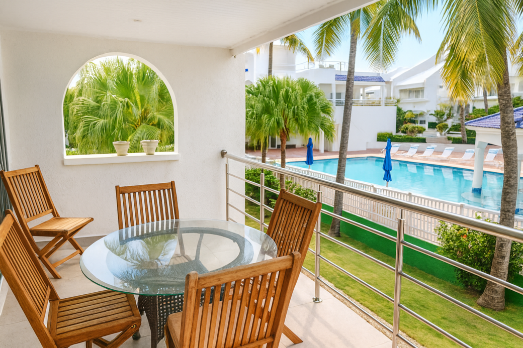 Tropical Balcony View with Pool Tropical Balcony View with Pool