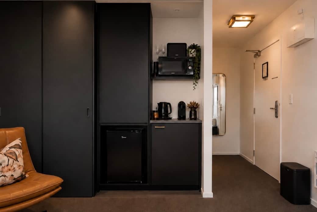 Kitchenette with essentials and a Nespresso for your morning coffee