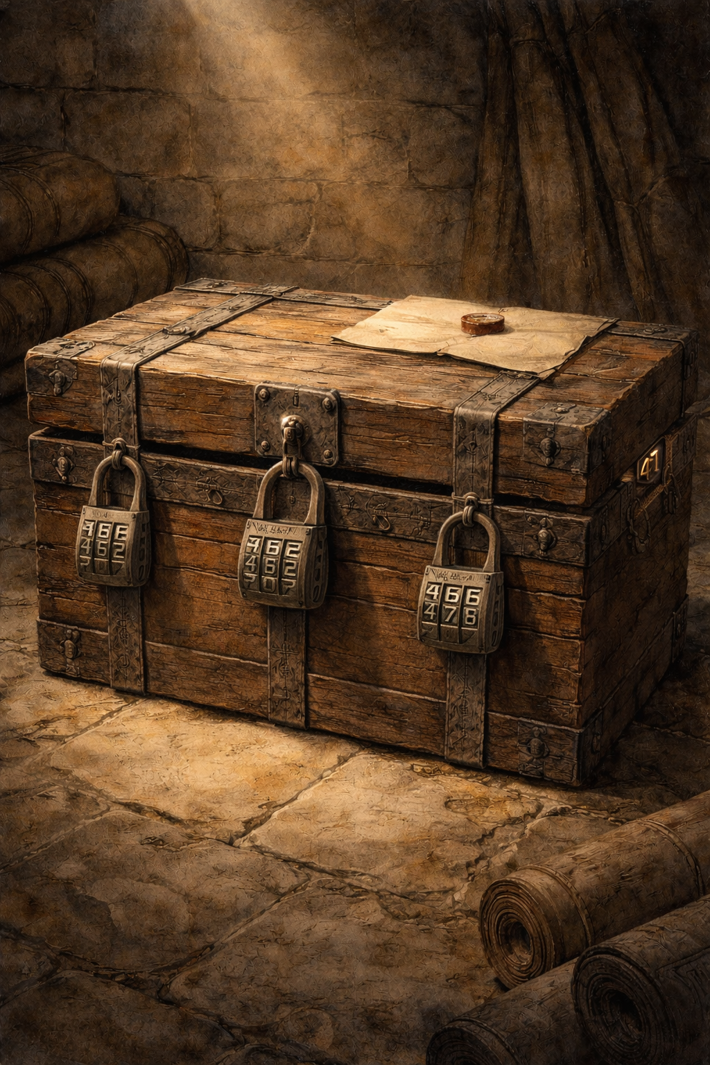 Balthasar's chest — three combination padlocks