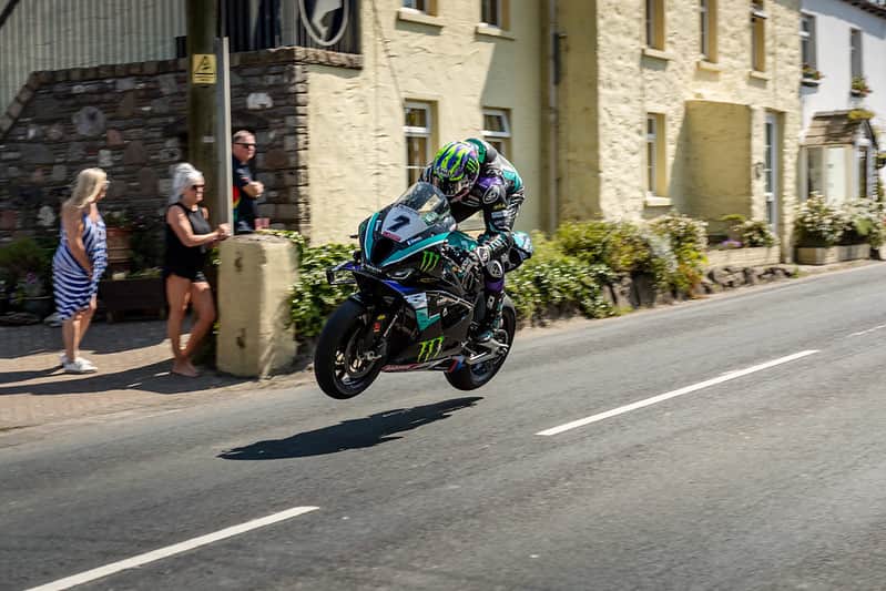 High-speed Isle of Man TT racing through Rhencullen near Kirk Michael village (Credit Visit Isle of Man)