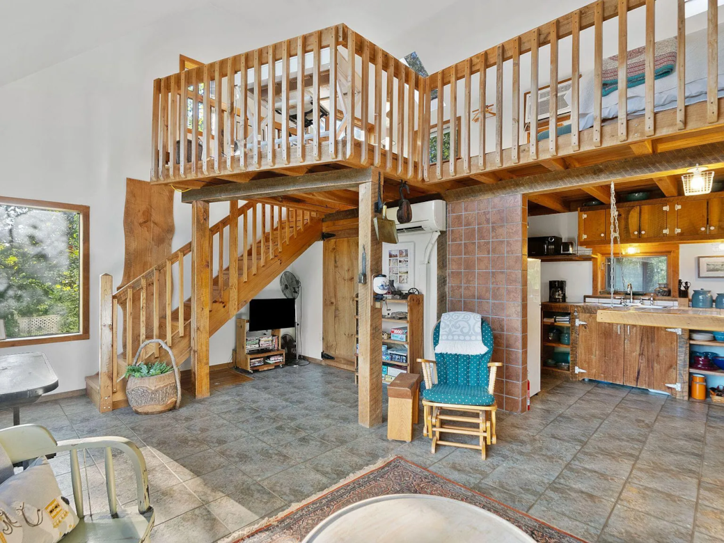 living room looking toward loft
