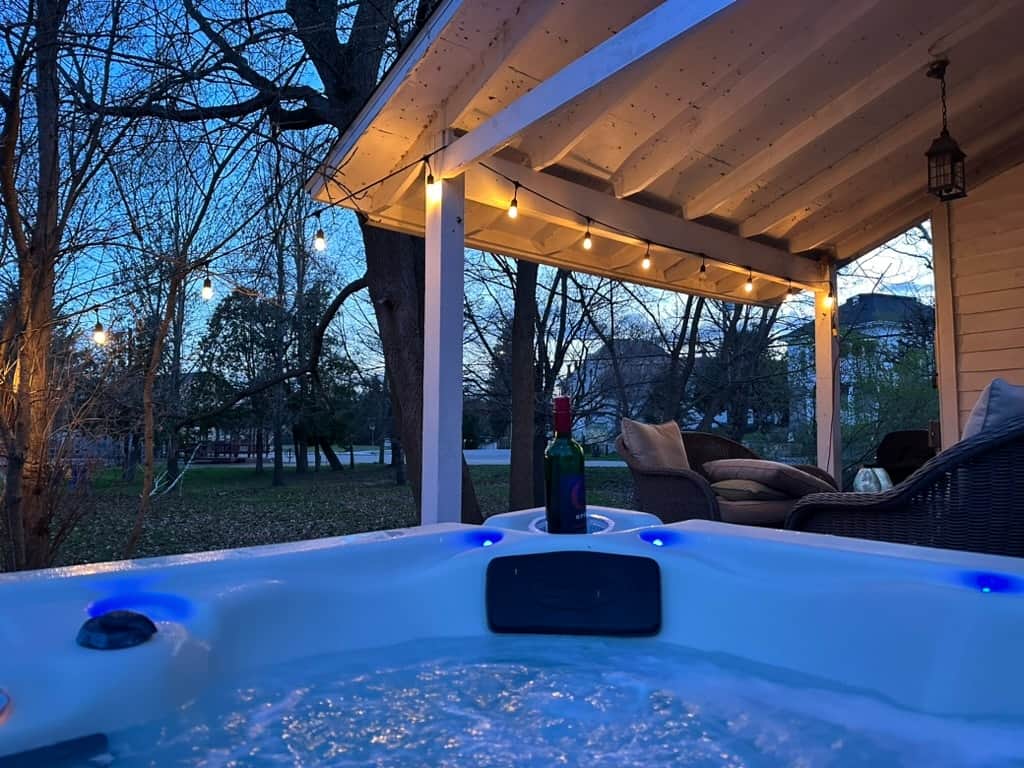 Hot tub under the covered patio
