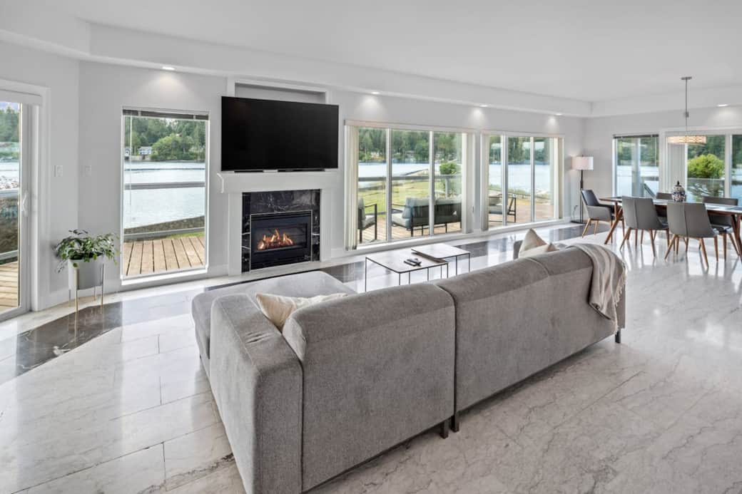 Modern furniture living area with comfortable features - all set to have your crew fully relax and enjoy watching nature's playground out your window!