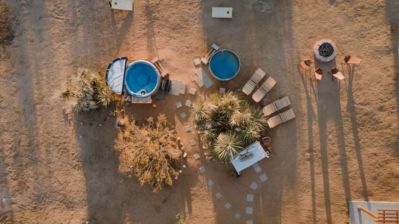 The cowboy pool and hot tub are just steps away from each other