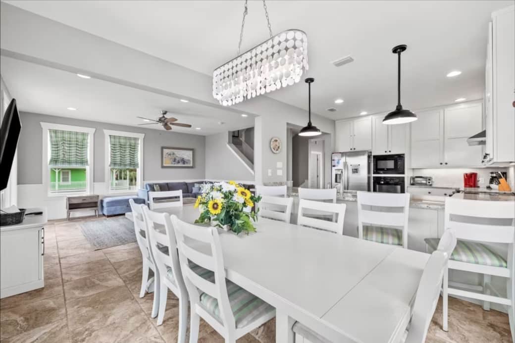 Dining Table with seating for 8, plus 4 at the breakfast bar (open to Living Room & Kitchen)