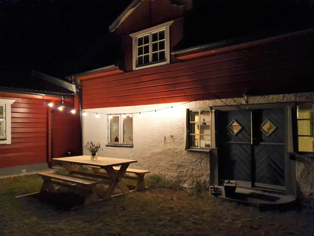 Outside patio with night lights