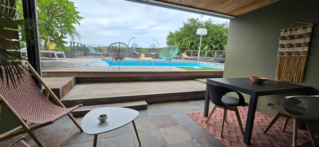 Vue veranda piscine partagée