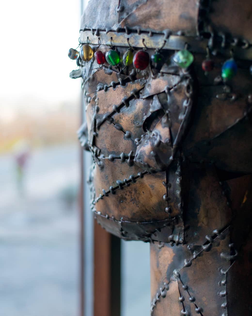 detail of sculpture in the window of the pub