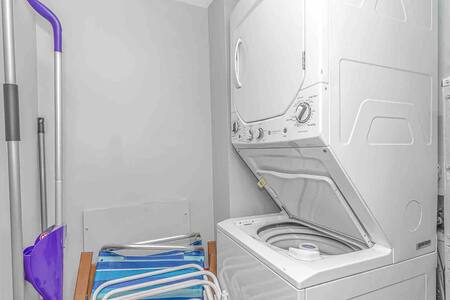 Stackable washer and dryer and beach supplies available to guests!