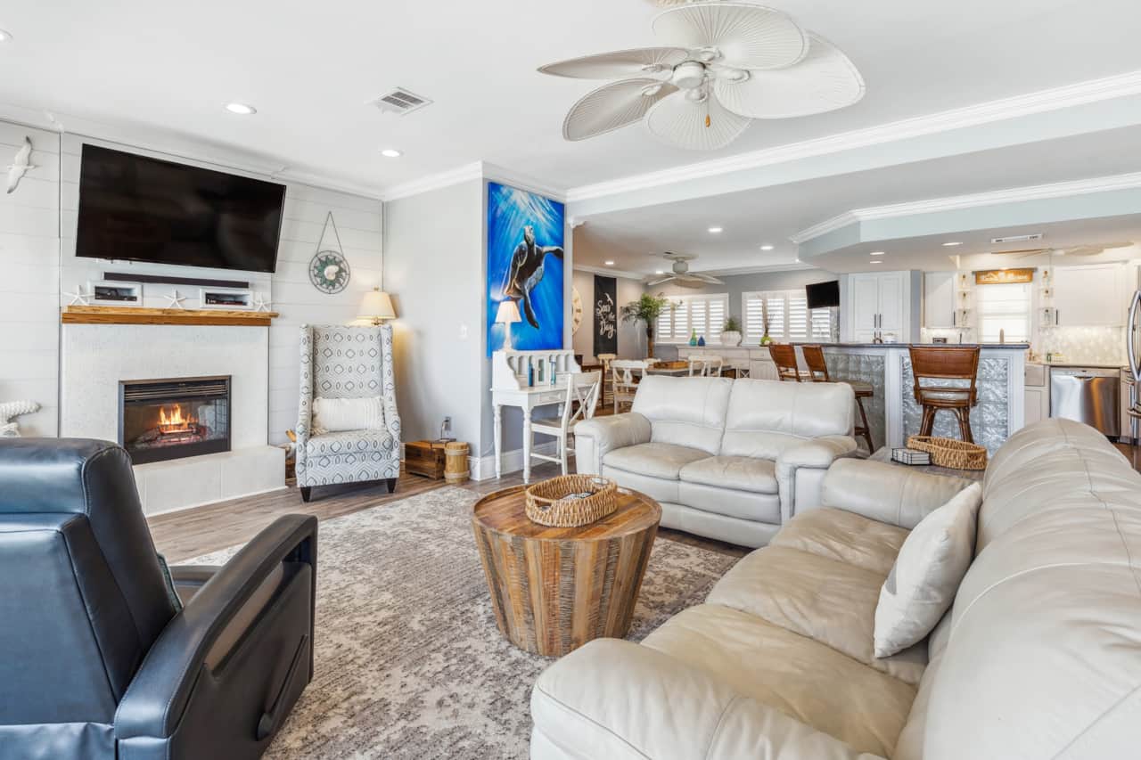 Large flat screen with plenty of seating