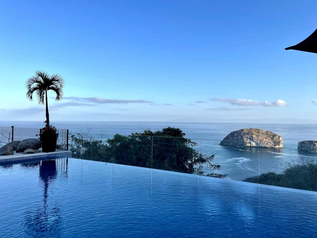 Views of Los Arcos in Banderas Bay from our infinity pool