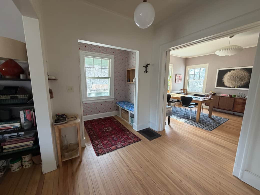 The foyer between the living and dining room.