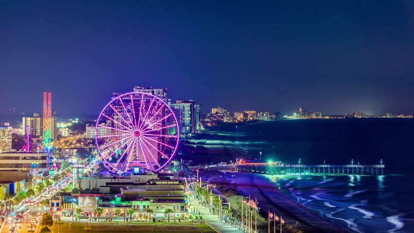 Nighttime View of Myrtle Beach Boardwalk and SkyWheel