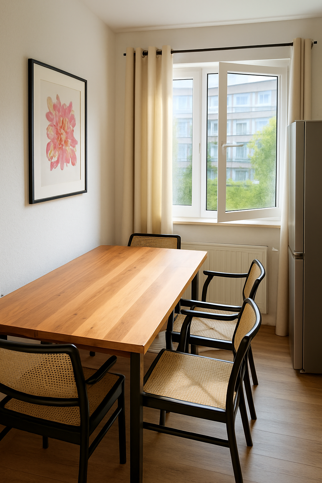 Helles Esszimmer mit Kunst und Aussicht Helles Esszimmer mit Kunst und Aussicht