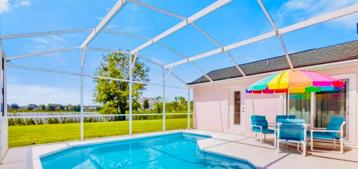 Stunning south facing pool with waterfront views