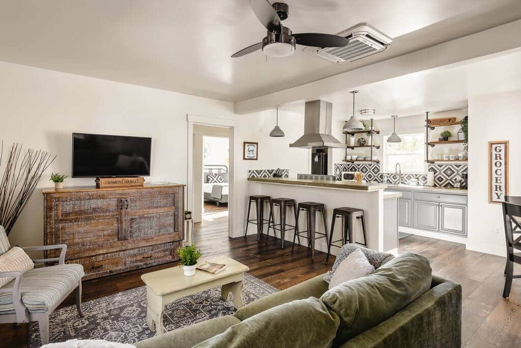Kitchen is open to the dining table and living room