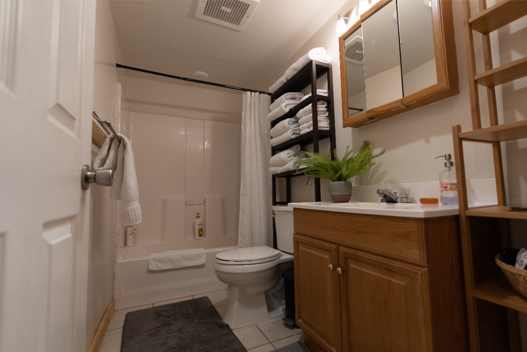 bathroom shower with bath