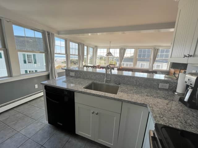 New counter tops, new stove and lovely views from the kitchen