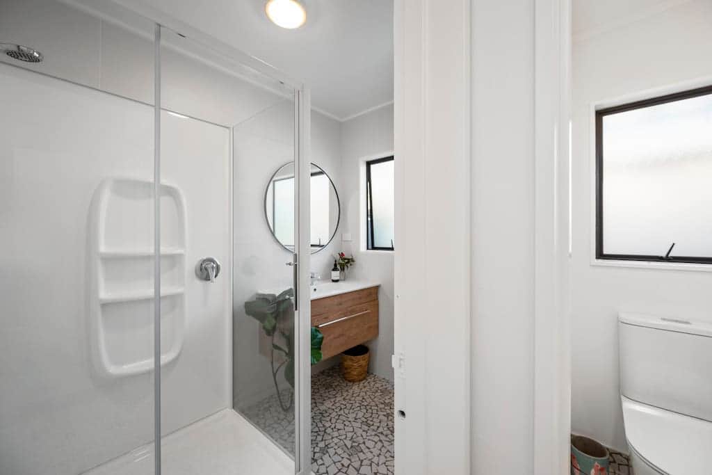 Main bathroom with a double-sized shower, a heated towel rail (on timer) and great water pressure