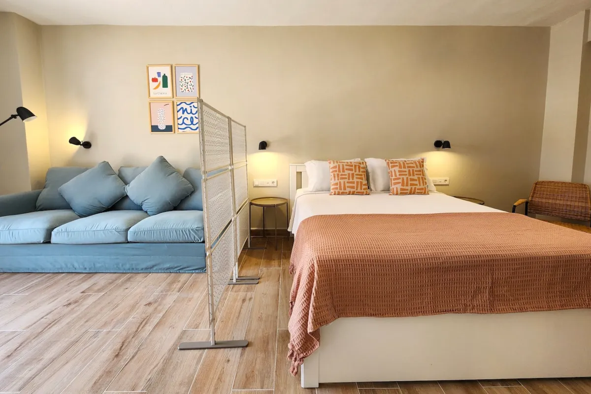 Cozy bedroom with a bed, sofa, and decorative elements, Apart Guney 9, Gocek