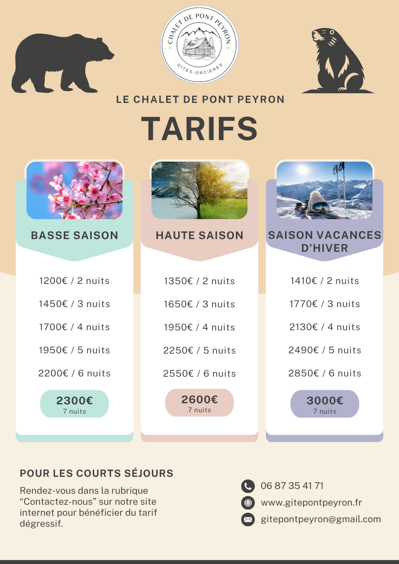 Tarifs Le Chalet entier
