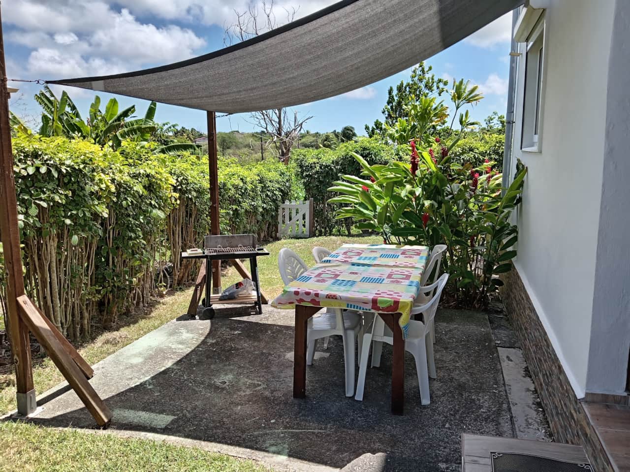 Vue de la terrasse et barbecue