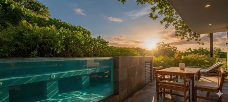 ISARA Tulum private pool at sunset