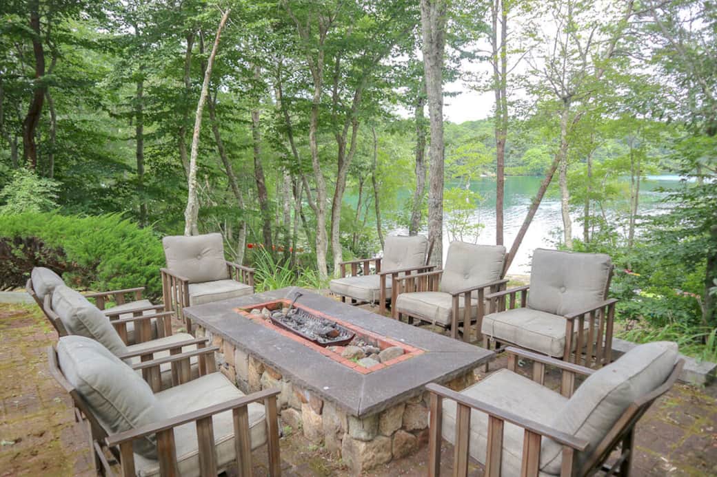 Fire pit overlooking the pond