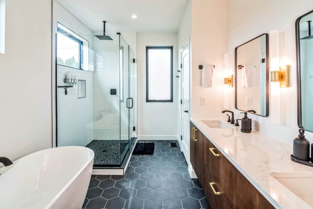 Master Bathroom - Waterfall showerhead, deep soaker tub, & heated floors. Master Bathroom - Waterfall showerhead, deep soaker tub, & heated floors.