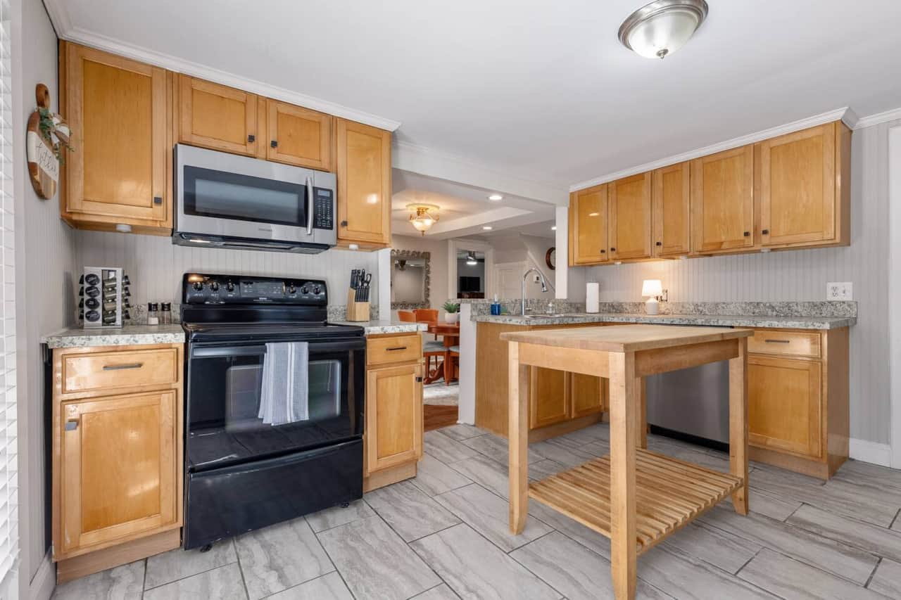 Fully stocked kitchen with island