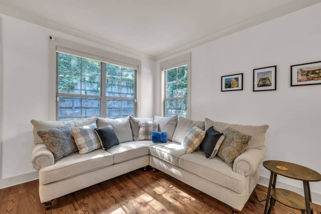 Lounge in this tranquil reading nook while taking in nature through the large windows.