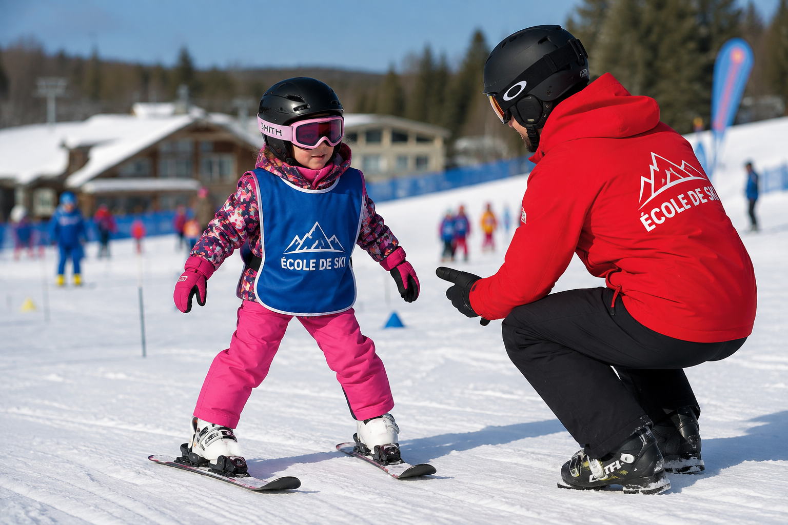Child taking ski lessons in the Laurentians