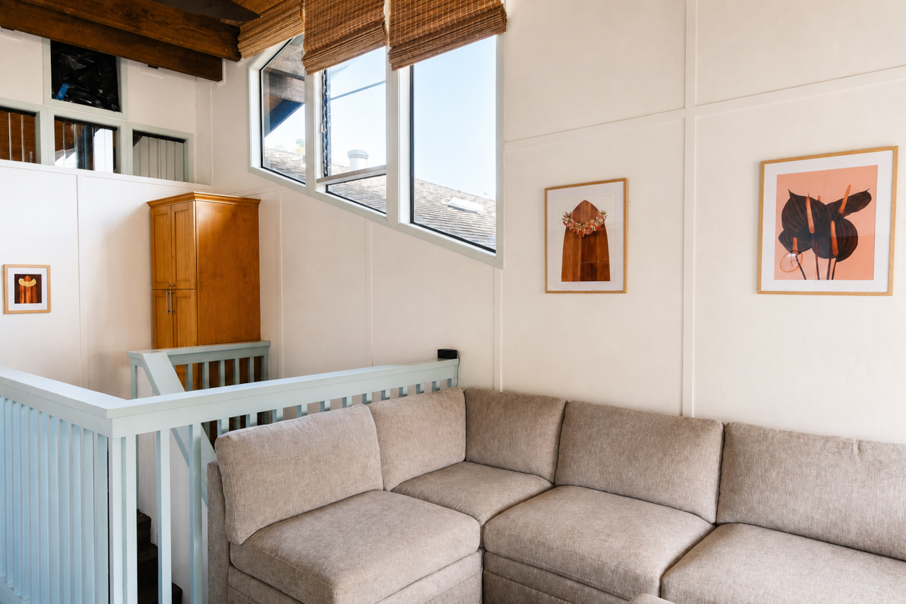 Living room with timber ceilings and exposed beams