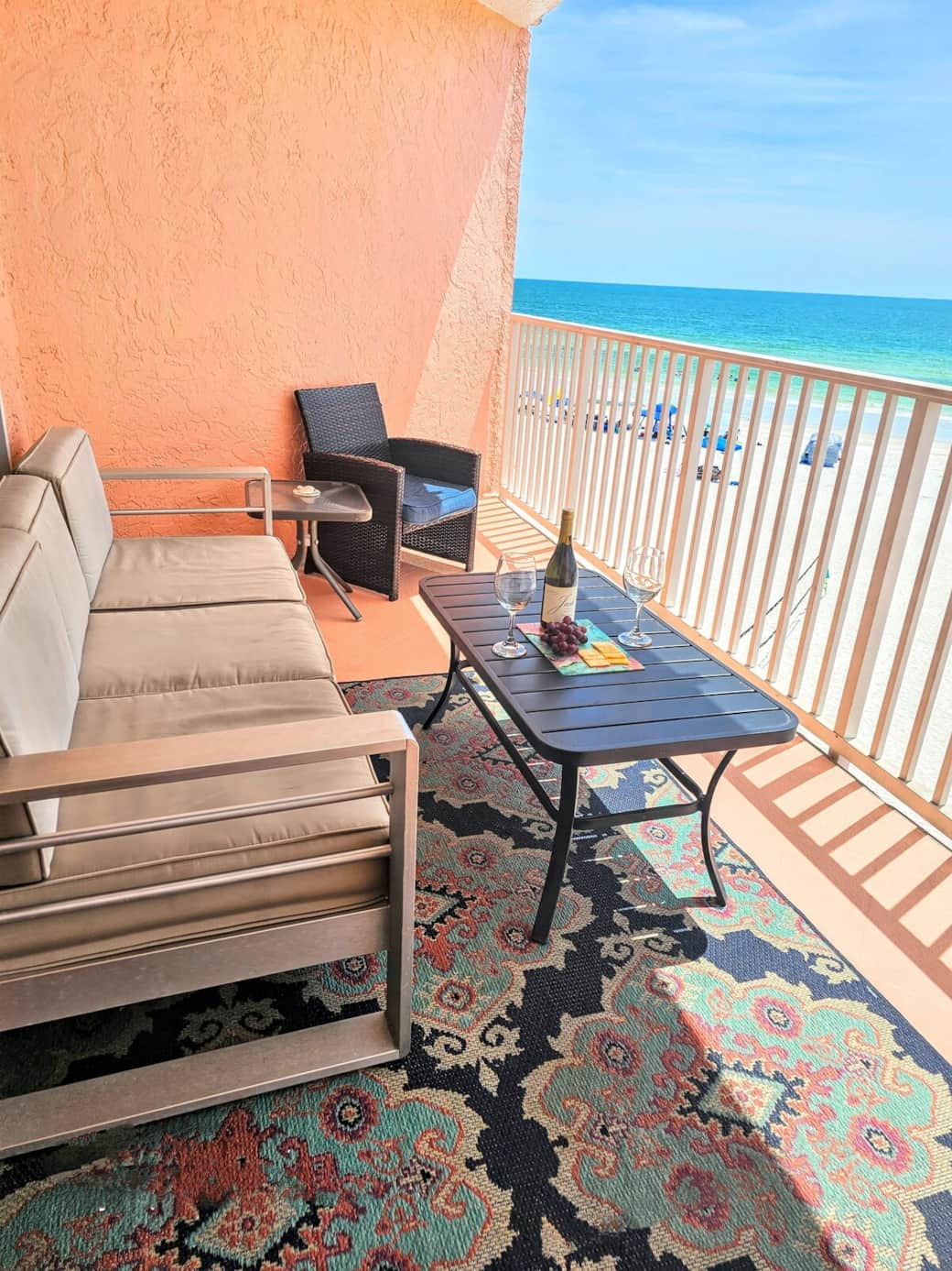Master BR and living room walk out to this oversized, direct golf front balcony. Full size couch and chairs offer magnificent views!