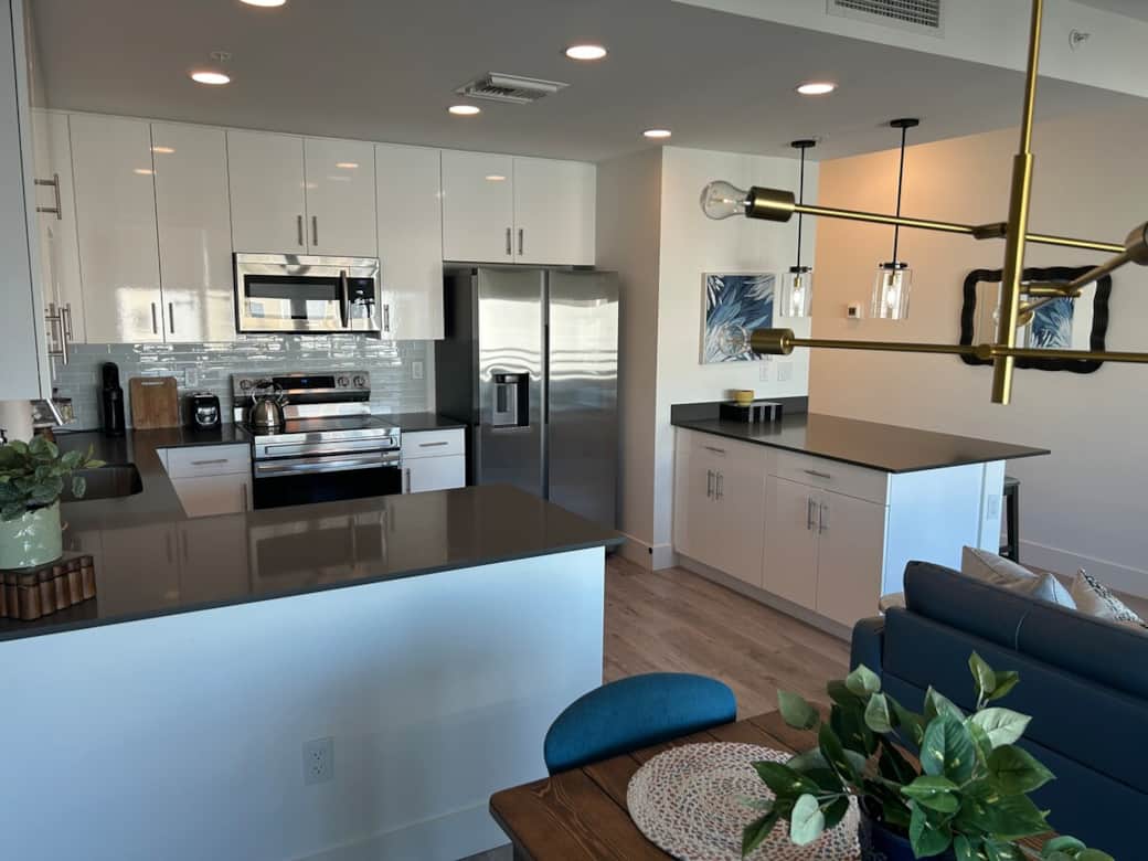 Living area and kitchen