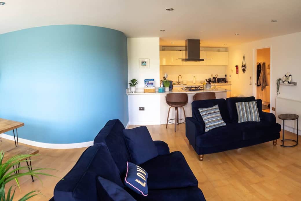 Open plan kitchen with breakfast bar