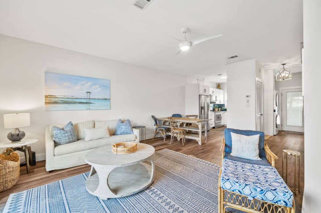 Relaxing living room space is open to dining room and kitchen Relaxing living room space is open to dining room and kitchen