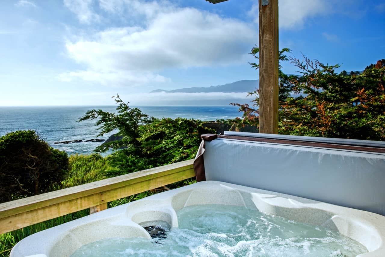 View from the Hot Tub of unit Magnificent overlooking the pacific, King Range Mountains 