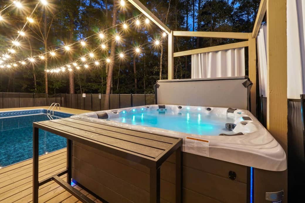 Indulge in ultimate relaxation in our over-sized 10 person hot tub! Indulge in ultimate relaxation in our over-sized 10 person hot tub!