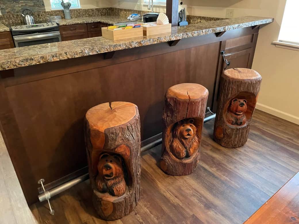 Sit on these unique bar stools in the bar seating area. Enjoy your food or drinks with friends while looking our the window at the beautiful view of the surrounding mountains.