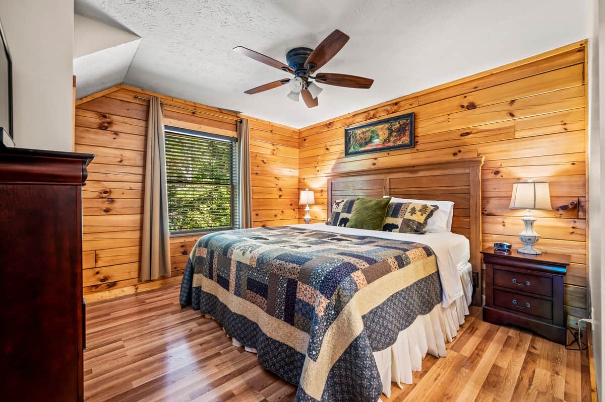 Comfortable king bedroom in our Gatlinburg cabin