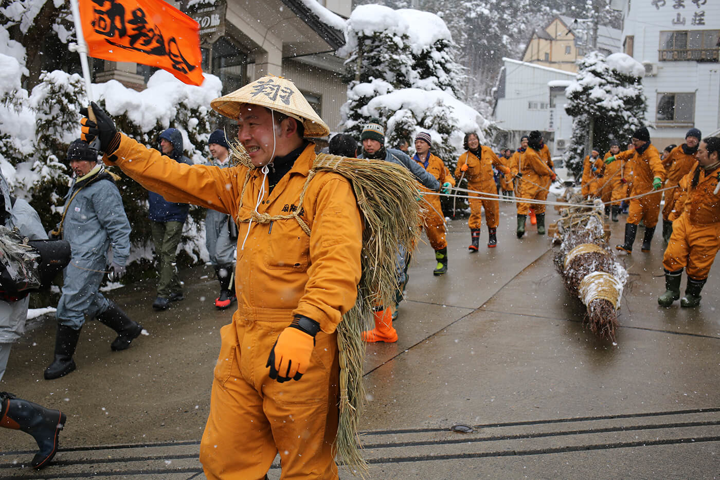 Nozawa Onsen fire festival preparations