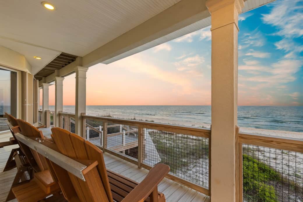 Deck with two large and tall rocking chairs that seat 6 Deck with two large and tall rocking chairs that seat 6
