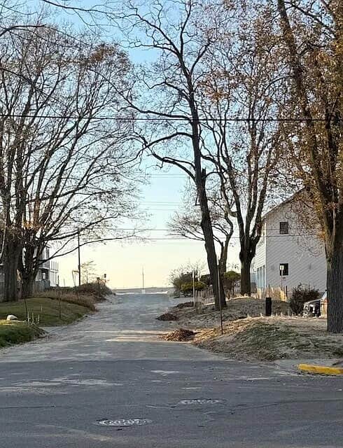 The view from the front of the unit; the beach is at the end of the road