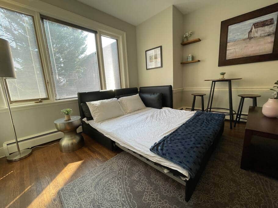 Pullout couch can be setup as two single beds or one double.  