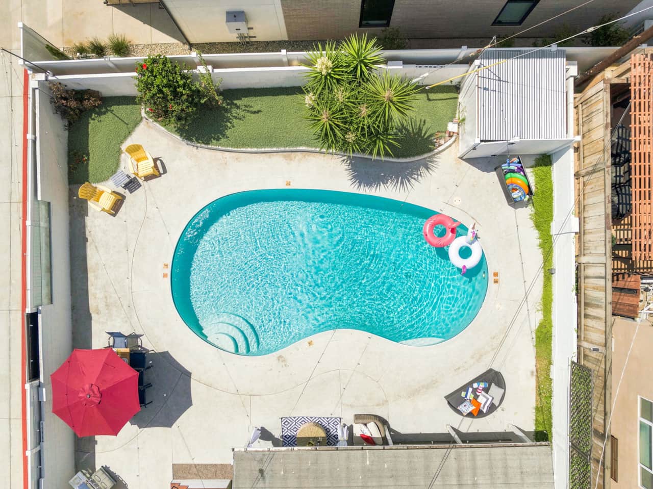 Aerial View of backyard & pool